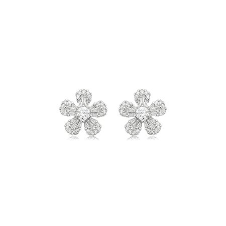 Brinco de base cravejado de zircônia cristal banho em ródio branco