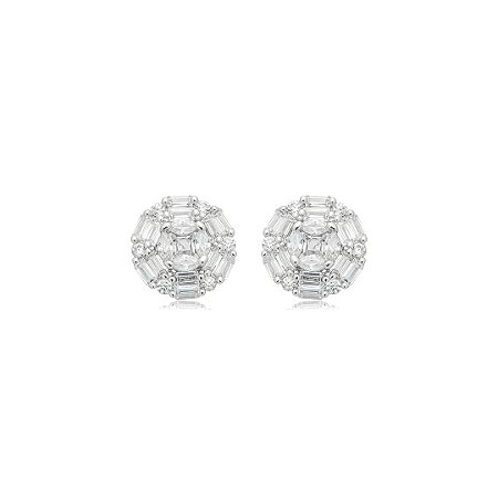 Brinco de base cravejado de zircônia cristal banho em ródio branco
