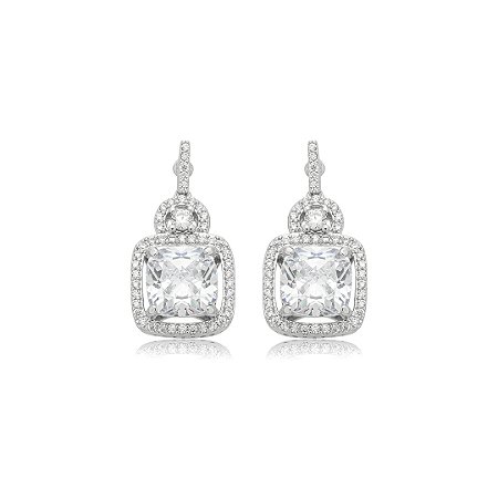 Brinco cravejado de zircônia cristal banho em ródio branco