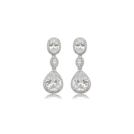Brinco cravejado de zircônia cristal banho em ródio branco