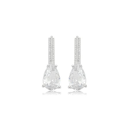 Brinco cravejado de zircônia cristal banho em ródio branco