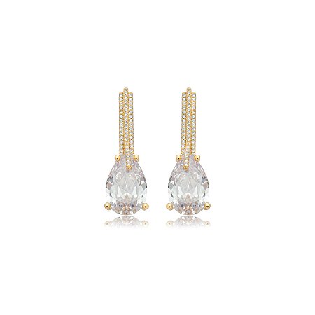 Brinco cravejado de zircônia cristal banho em ouro 18k