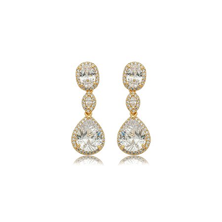 Brinco cravejado de zircônia cristal banho em ouro 18k