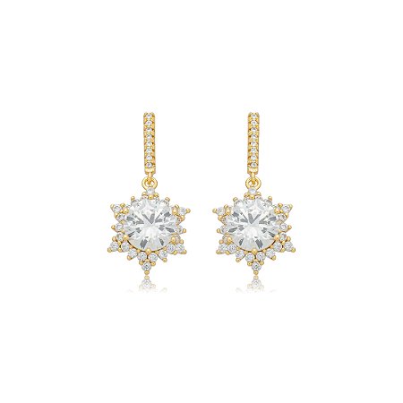 Brinco cravejado de zircônia cristal banho em ouro 18k