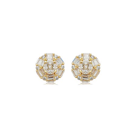 Brinco de base cravejado de zircônia cristal banho em ouro 18k