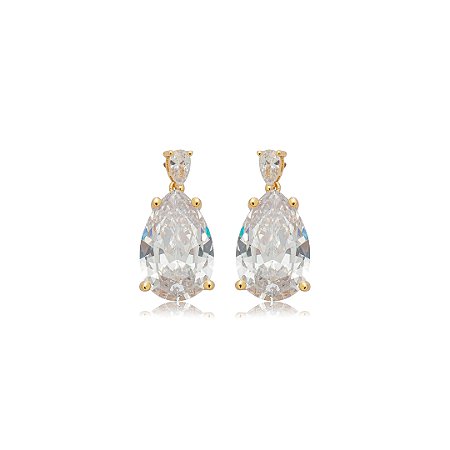 Brinco cravejado de zircônia cristal banho em ouro 18k