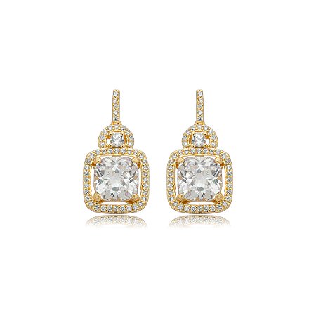 Brinco cravejado de zircônia cristal banho em ouro 18k