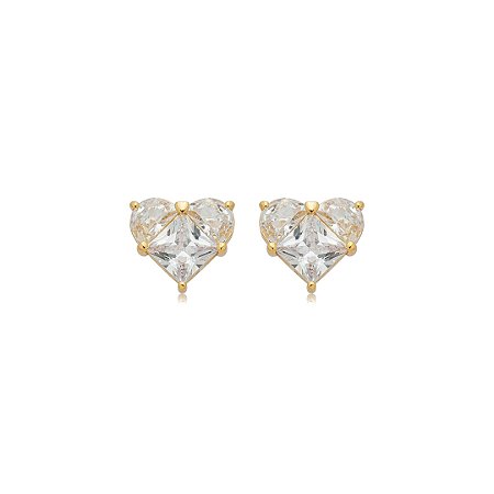 Brinco de coração cravejado de zircônia cristal banho em ouro 18k