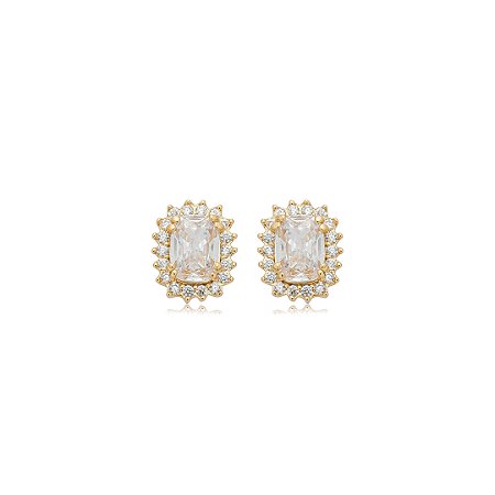 Brinco de base cravejado de zircônia cristal banho em ouro 18k