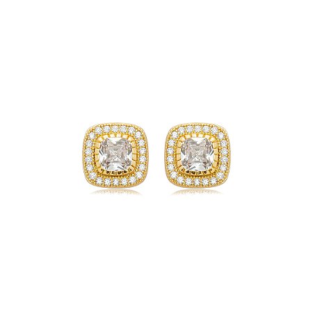 Brinco de base cravejado de zircônia cristal banho em ouro 18k
