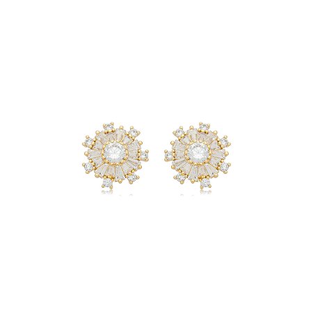 Brinco de base cravejado de zircônia cristal banho em ouro 18k