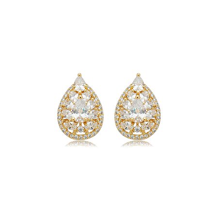 Brinco de base gota cravejado de zircônia cristal banho em ouro 18k