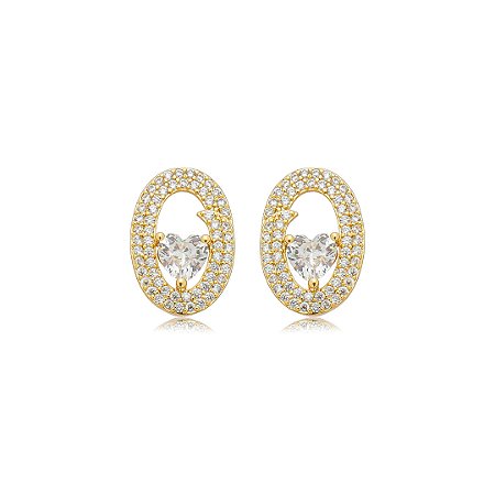 Brinco de base cravejado de zircônia cristal banho em ouro 18k