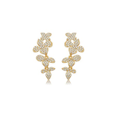 Brinco de flor cravejado de zircônia cristal banho em ouro 18k