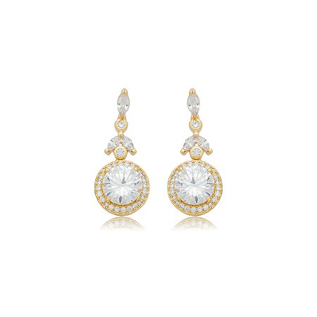 Brinco cravejado de zircônia cristal banho em ouro 18k