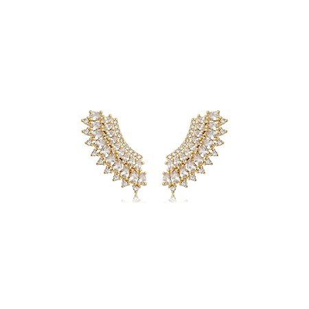 Brinco cravejado de zircônia cristal banho em ouro 18k