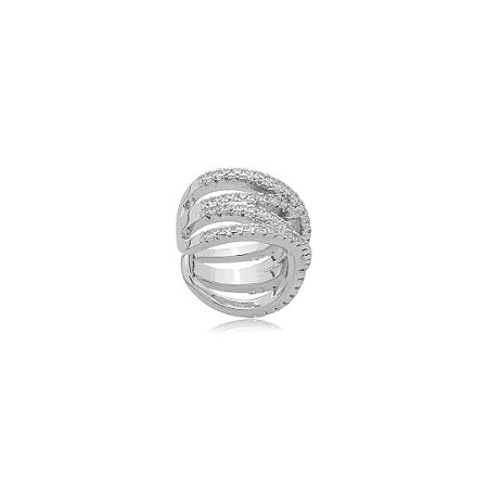 Piercing fake cravejado de zircônia cristal banho em ródio branco