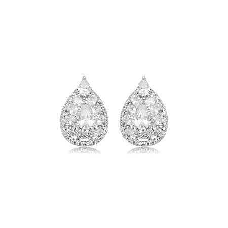 Brinco de base gota cravejado de zircônia cristal banho em ródio branco