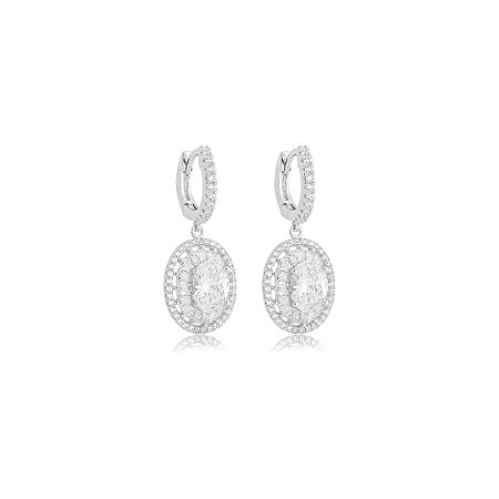 Brinco de argola cravejado de zircônia cristal banho em ródio branco