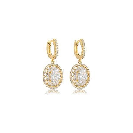 Brinco de argola cravejado de zircônia cristal banho em ouro 18k