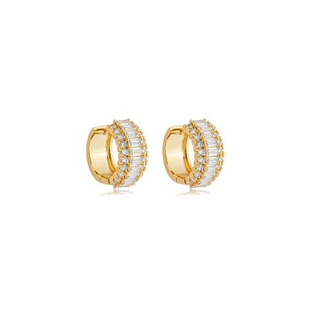 Brinco de argola cravejado de zircônia cristal banho em ouro 18k