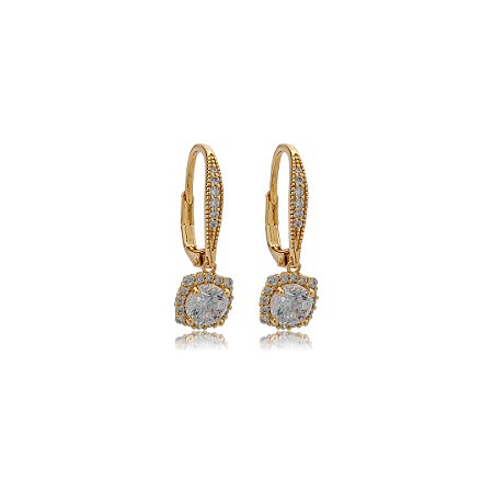 Brinco de argola cravejado de zircônia cristal banho em ouro 18k