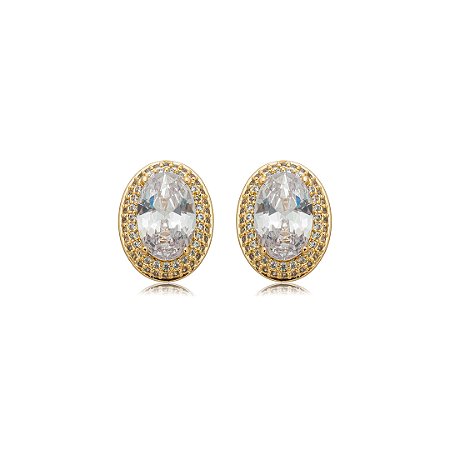 Brinco cravejado de zircônia cristal banho em ouro 18k