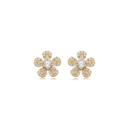 Brinco cravejado de zircônia cristal banho em ouro 18k