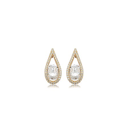 Brinco cravejado de zircônia cristal banho em ouro 18k