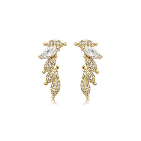 Brinco ear cuff cravejado de zircônia cristal banho em ouro 18k