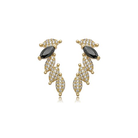 Brinco ear cuff cravejado de zircônia cristal banho em ouro 18k