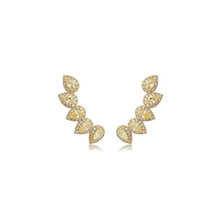 Brinco ear cuff cravejado de zircônia citrino banho em ouro 18k
