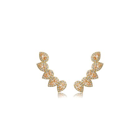 Brinco ear cuff cravejado de zircônia morganita banho em ouro 18k