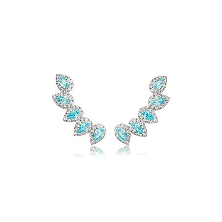Brinco ear cuff cravejado de zircônia acqua banho em ródio branco