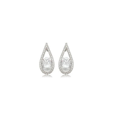 Brinco cravejado de zircônia cristal banho em ródio branco