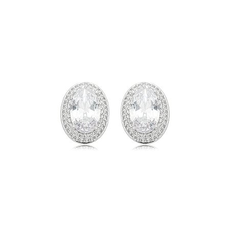 Brinco cravejado de zircônia cristal banho em ródio branco