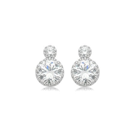 Brinco cravejado de zircônia cristal banho em ródio branco
