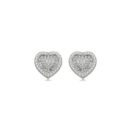 Brinco de coração cravejado de zircônia cristal banho em ródio branco