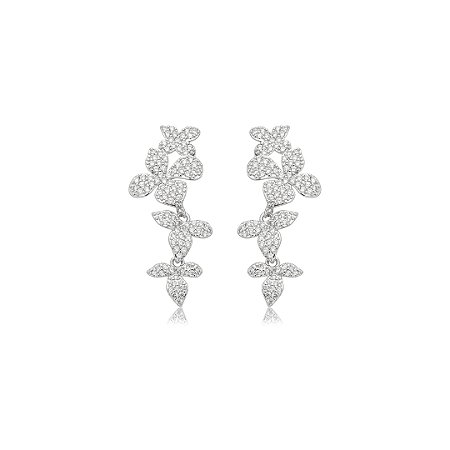 Brinco cravejado de zircônia cristal banho em ródio branco
