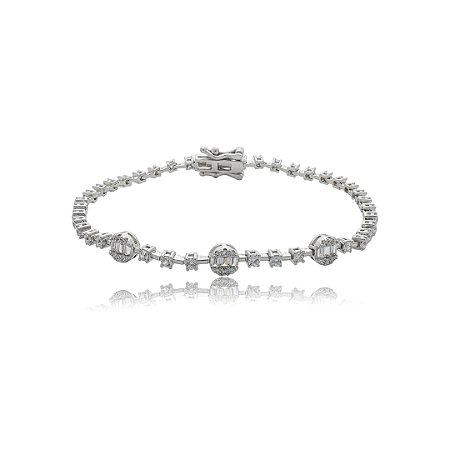 Pulseira cravejada de zircônia cristal banho em ródio branco