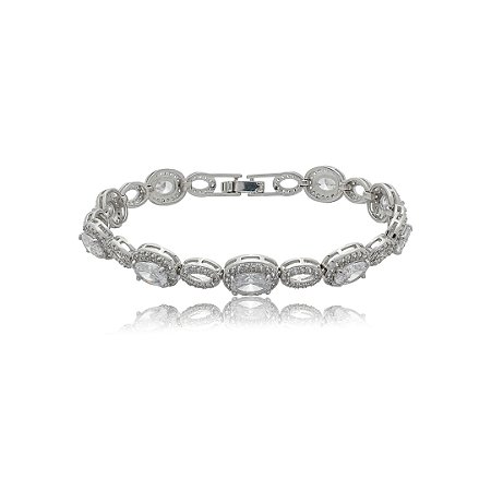 Pulseira cravejada de zircônia cristal banho em ródio branco