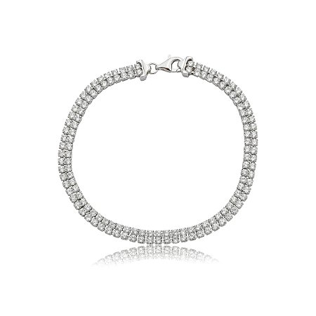 Pulseira cravejada de zircônia cristal banho em ródio branco