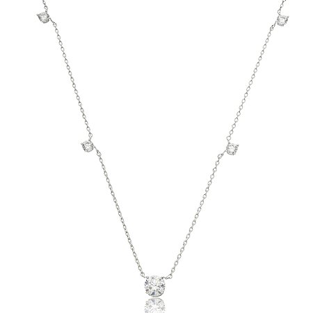 Colar com pingente cravejado de zircônia cristal banho em ródio branco