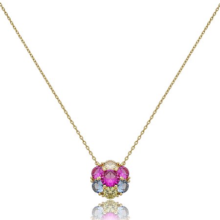 Colar com pingente cravejado de zircônia rainbow banho em Ouro 18k