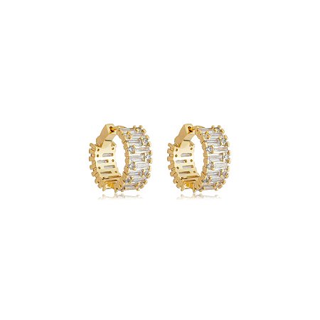 Brinco de argola cravejado de zircônia cristal banho em ouro 18k