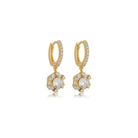 Brinco de argola cravejado de zircônia cristal banho em ouro 18k