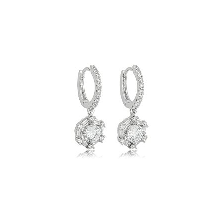 Brinco de argola cravejado de zircônia cristal banho em ródio branco