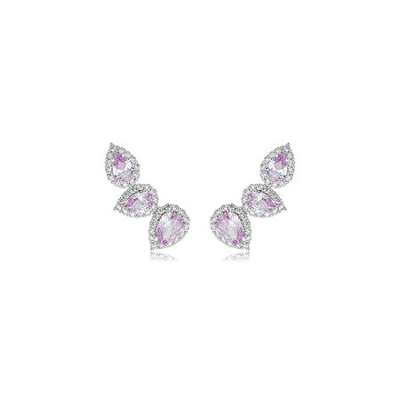 Brinco ear cuff cravejado de zircônia ametista banho em ródio branco