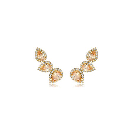 Brinco ear cuff cravejado de zircônia morganita banho em ouro 18k