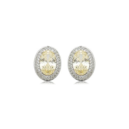 Brinco de base oval cravejado de zircônia yellow fancy e cristal banho em ródio branco